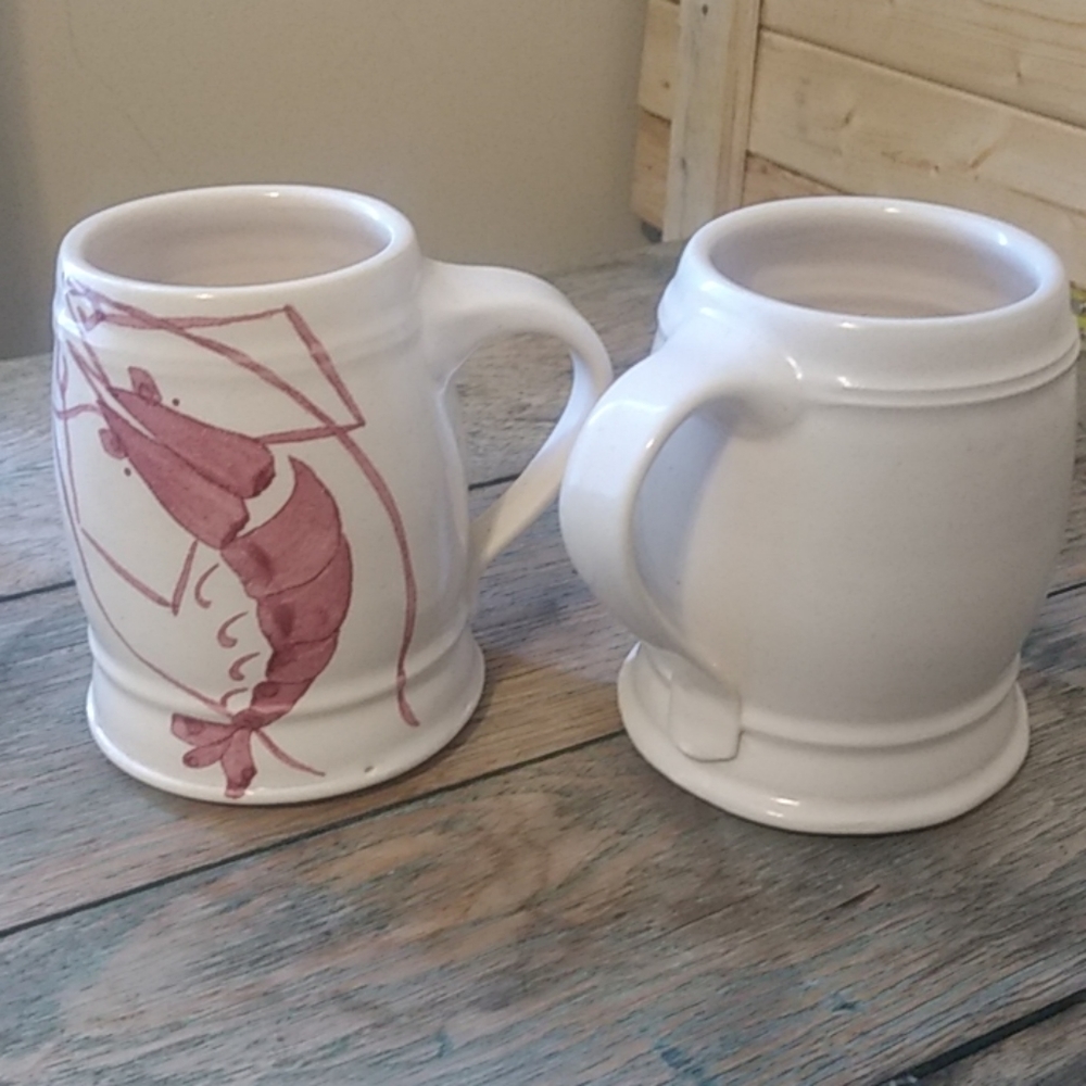 Handmade pottery mugs with shrimp design